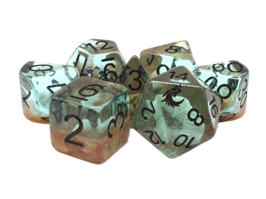 Old School Dice 7-Piece RPG Dice Set: Infused - Beach Party - Sunken Treasure with Black