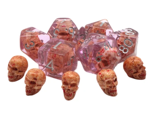 Old School 7 Piece DnD RPG Dice Set: Infused - Skull - Bloody