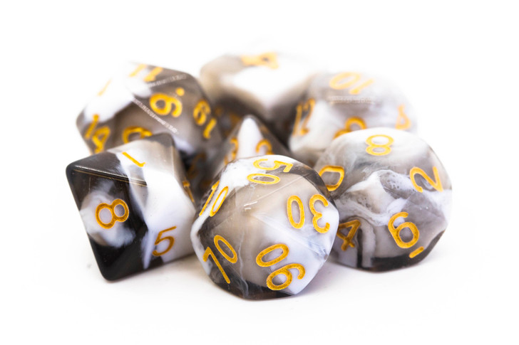 Old School 7 Piece DnD RPG Dice Set: Vorpal - Black & White w/ Gold