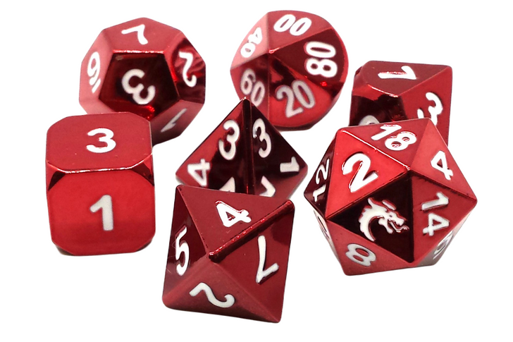 Old School 7 Piece DnD RPG Metal Dice Set: Halfling Forged - Electric Red