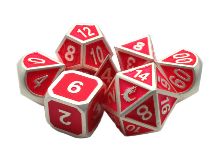 Old School 7 Piece DnD RPG Metal Dice Set: Elven Forged - Pink w/ Silver