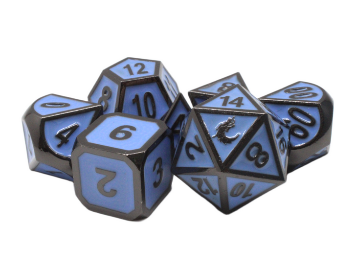 Old School 7 Piece DnD RPG Metal Dice Set: Elven Forged - Teal w/ Black Nickel - New