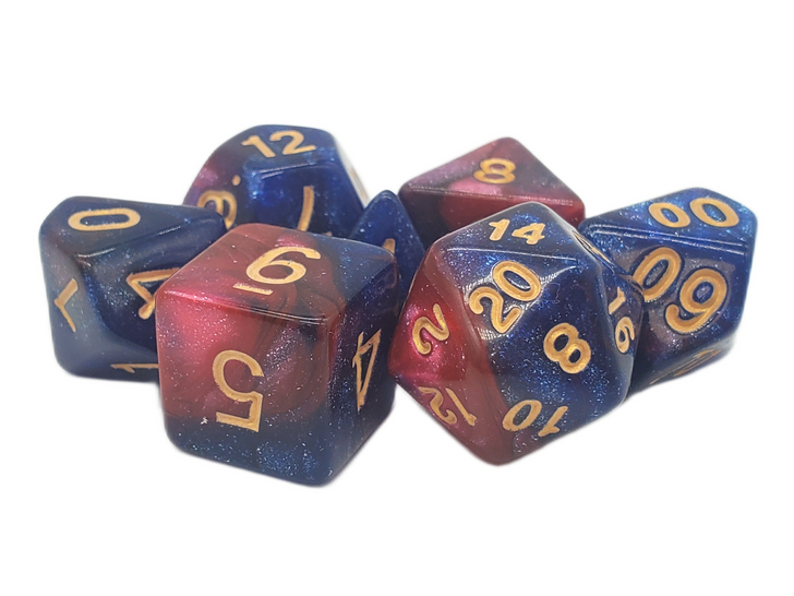 Old School 7 Piece DnD RPG Dice Set: Galaxy - Purple & Red - New