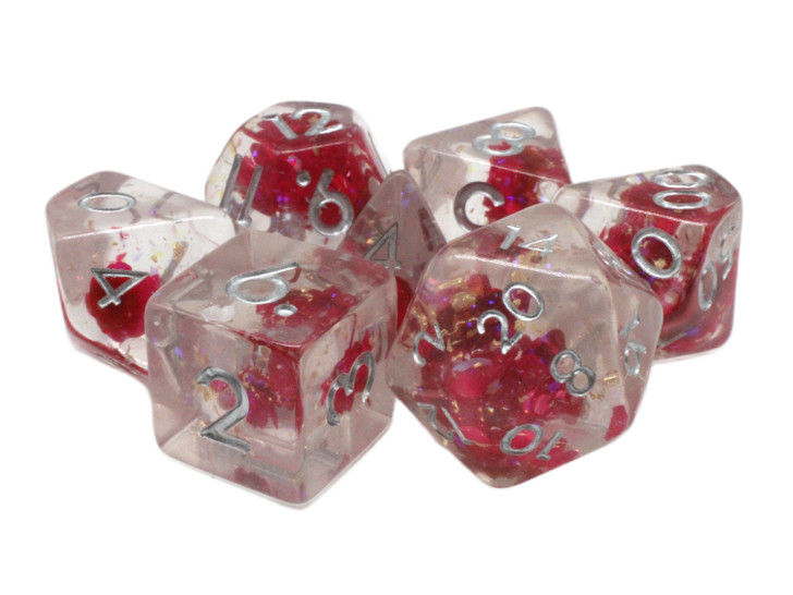 Old School 7 Piece DnD RPG Dice Set: Infused - Flower - Red - New