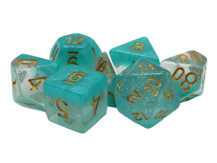 Old School 7 Piece DnD RPG Dice Set: Luminous - Winter's Breath