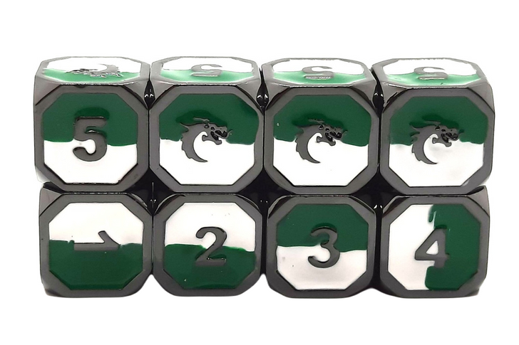 Old School DnD RPG Metal Dice D6 Set: Dragon Forged - Green & White w/ Black Nickel