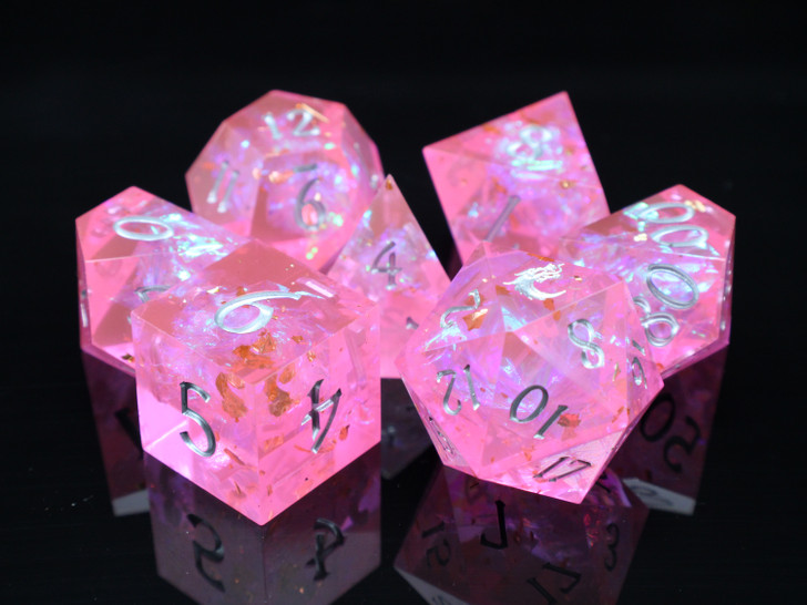 Old School Dice: Sharp Edged 7-Piece Dice Set - Magenta Dreams