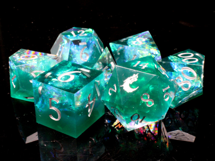 Old School Dice: Sharp Edged 7-Piece Dice Set - Emerald Forest