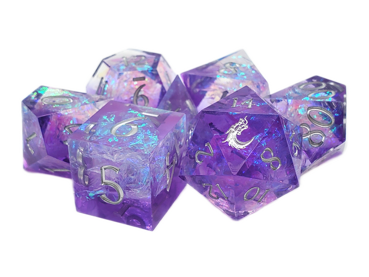 Old School Dice: Sharp Edged 7-Piece Dice Set - Burst of Purple