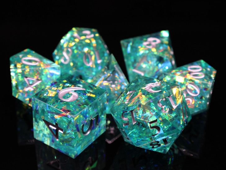 Old School Dice: Sharp Edged 7-Piece Dice Set - Jade Blast