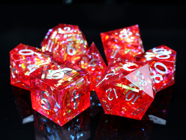 Old School Dice: Sharp Edged 7-Piece Dice Set - Red Ruby Blast