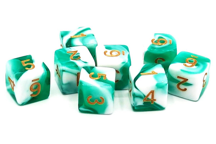 Old School 8-Piece D6 Dice Set: Vorpal - Cyan & White w/ Gold