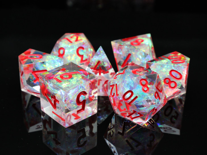 Old School Dice: Sharp Edged 7-Piece Dice Set - Red Ice