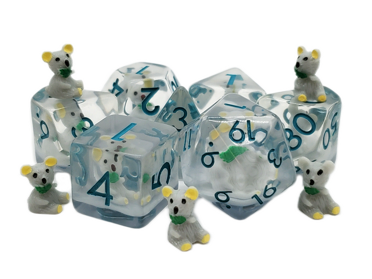 Old School 7 Piece DnD RPG Dice Set: Animal Kingdom - Koala Bear