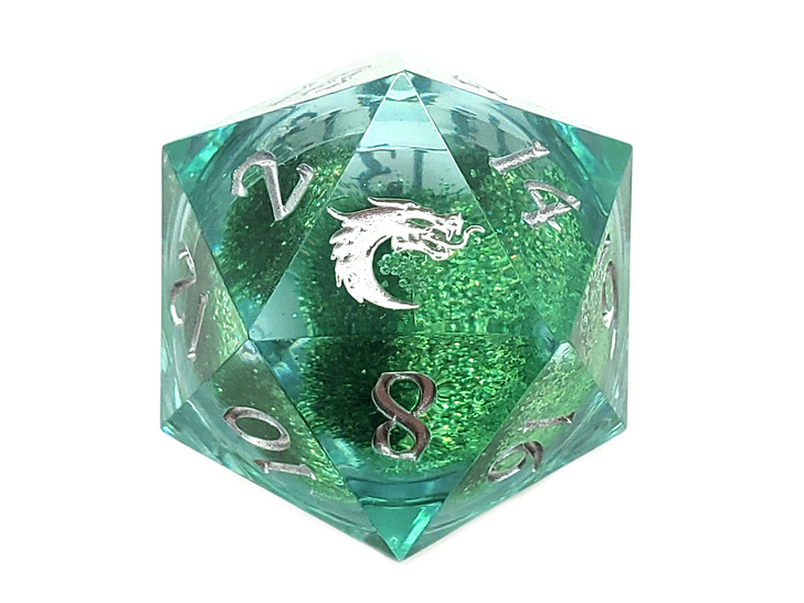 Old School Dice: Sharp Edged 22mm D20 - Liquid Infused - Emerald Fury