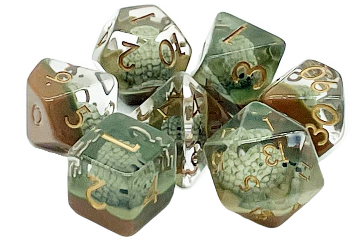 Old School 7 Piece DnD RPG Dice Set: Animal Kingdom - Hedgehogs - Brown