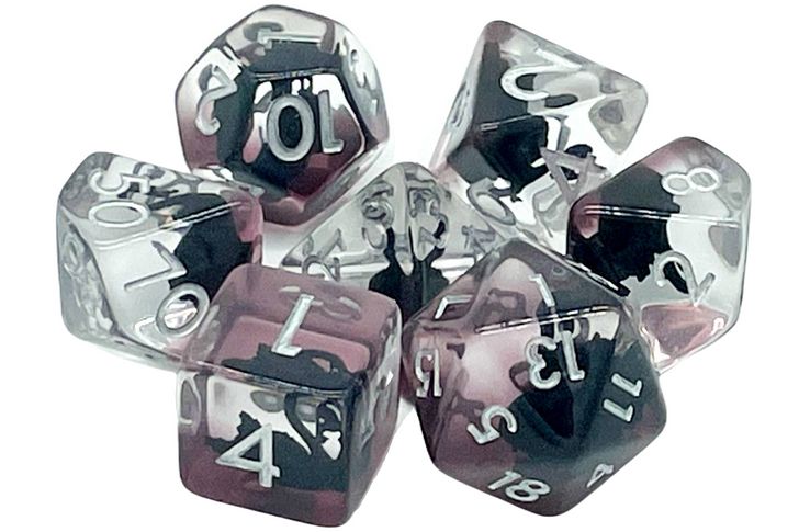 Old School 7 Piece DnD RPG Dice Set: Animal Kingdom - Swan - Black