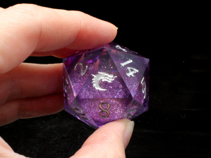 Old School Dice: Sharp Edged 35mm D20 - Liquid Infused - Amethyst Fury