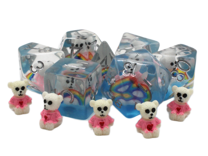 Old School 7 Piece DnD RPG Dice Set: Animal Kingdom - Teddy Bears & Rainbows