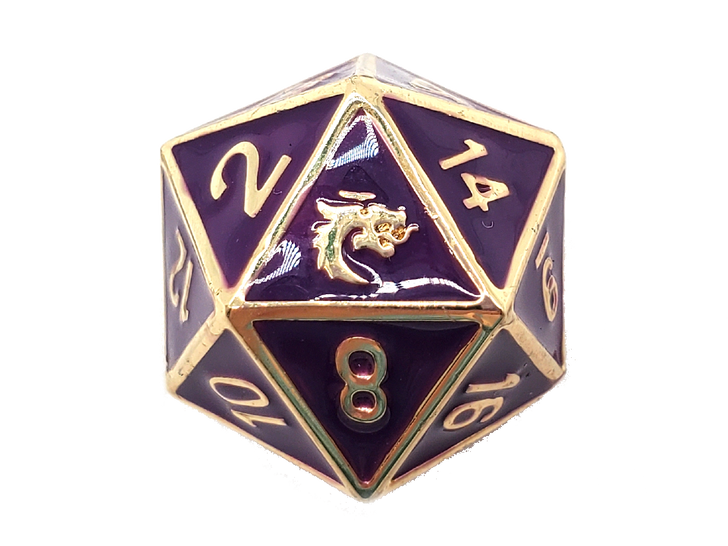 Old School DnD RPG Metal D20: Elven Forged - Purple & Gold