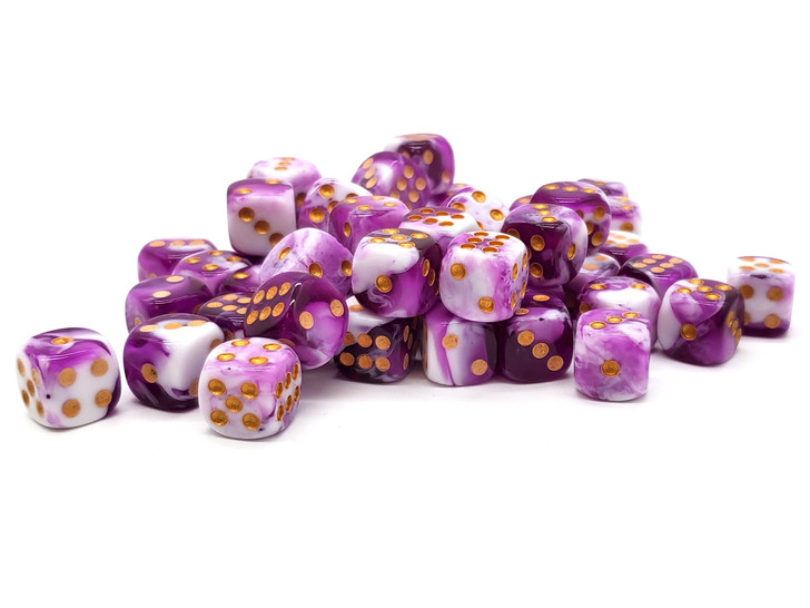 Old School Bag O' D6's 12mm 50ct: Vorpal - Purple & White