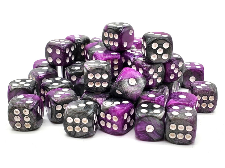 Old School Bag O' D6's 12mm 50ct: Vorpal - Silver & Purple