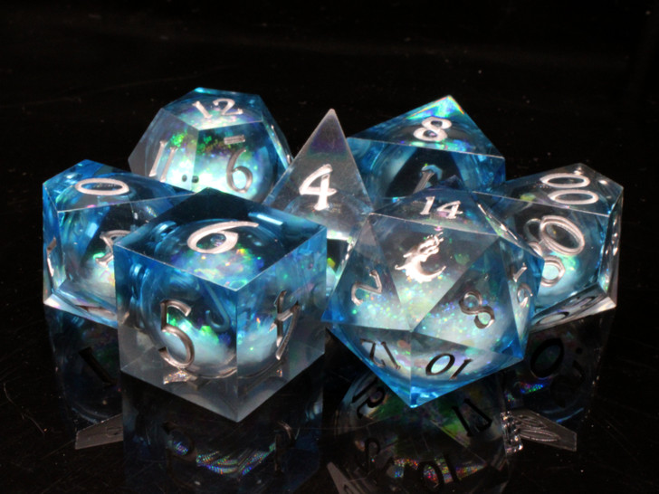 Old School Dice: Sharp Edged 7-Piece Dice Set - Liquid Infused - Midnight Fury
