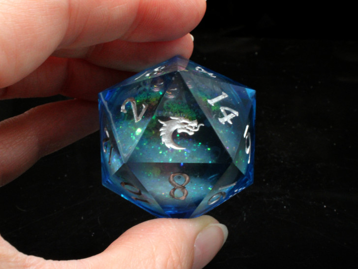 Old School Dice: Sharp Edged 35mm D20 - Liquid Infused - Midnight Fury