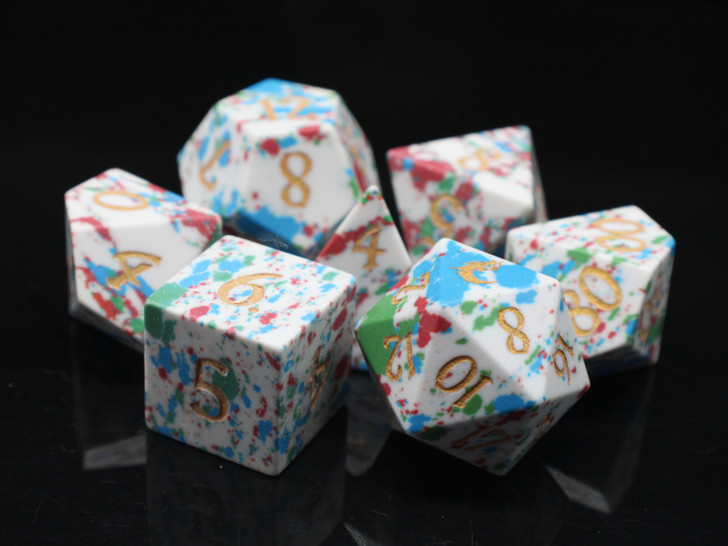 Old School Dice: Gemstone 7-Piece Set - Turquoise - Red, Green, Blue & White