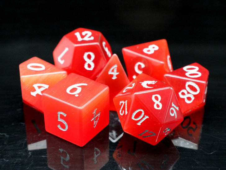 Old School Dice: Gemstone 7-Piece Set - Cat's Eye - Orange