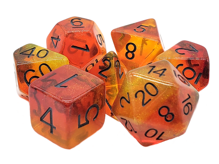 Old School 7 Piece DnD RPG Dice Set: Gradients - Sunset Flame
