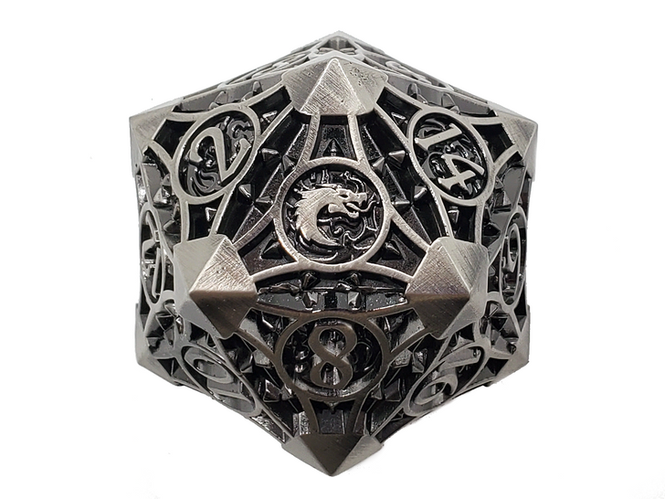 Old School 40mm D20 Metal Die: Gnome Forged - Ancient Silver