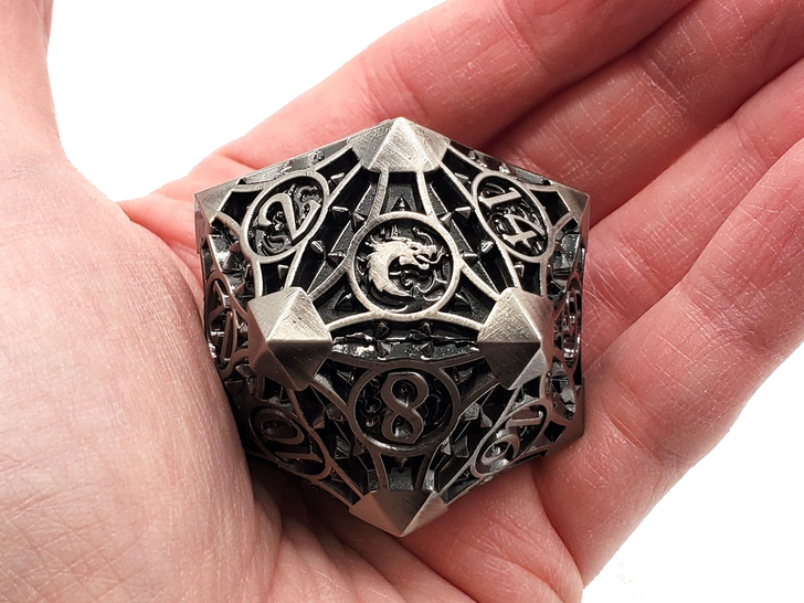 Old School 40mm D20 Metal Die: Gnome Forged - Ancient Silver