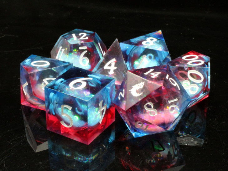 Old School Dice: Sharp Edged 7-Piece Dice Set - Liquid Infused - Space Fury