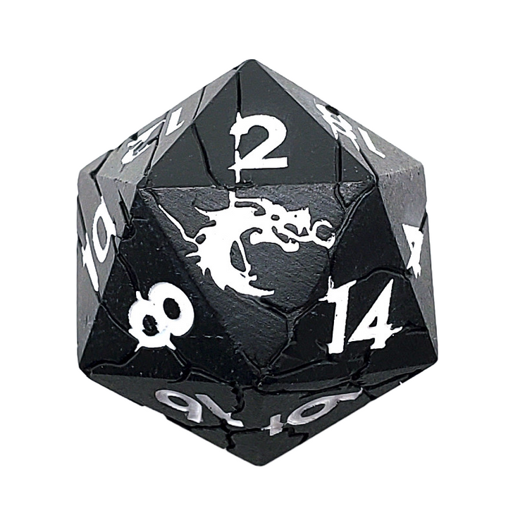 Old School DnD RPG Metal D20: Orc Forged - Matte Black w/ White