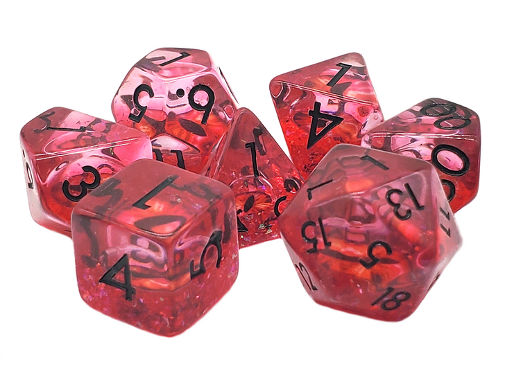 Old School 7 Piece DnD RPG Dice Set: Infused - Dragon Eye - Red