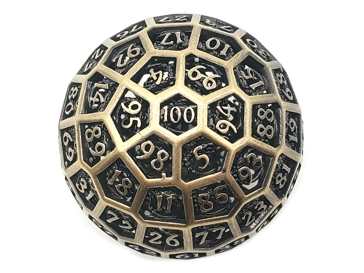 Old School Dice D100 50mm Hollow - Dragon's Head - Ancient Gold