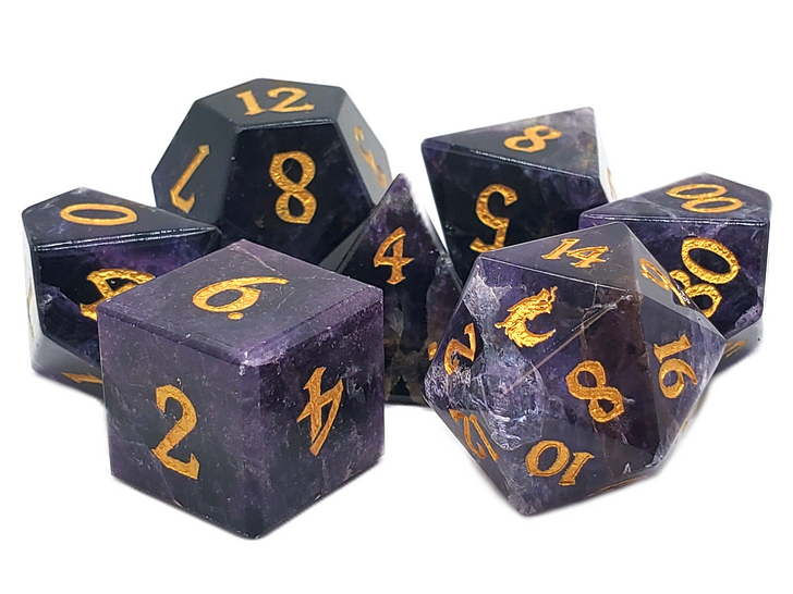 Old School 7 Piece DnD RPG Gemstone Set: Fluorite - Purple