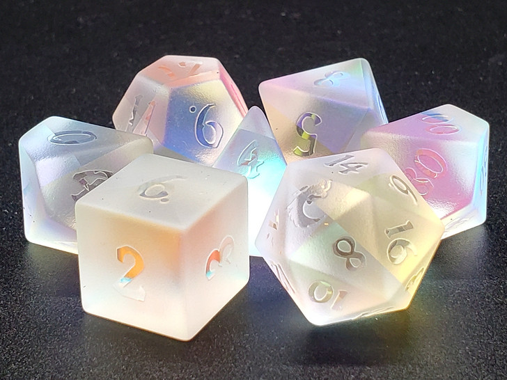 Old School 7 Piece DnD RPG Gemstone Set: Frosted Prismatic Dreams