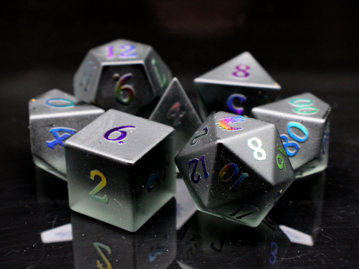 Old School Dice: Gemstone 7-Piece Set - Frosted Obsidian w/ Spectral