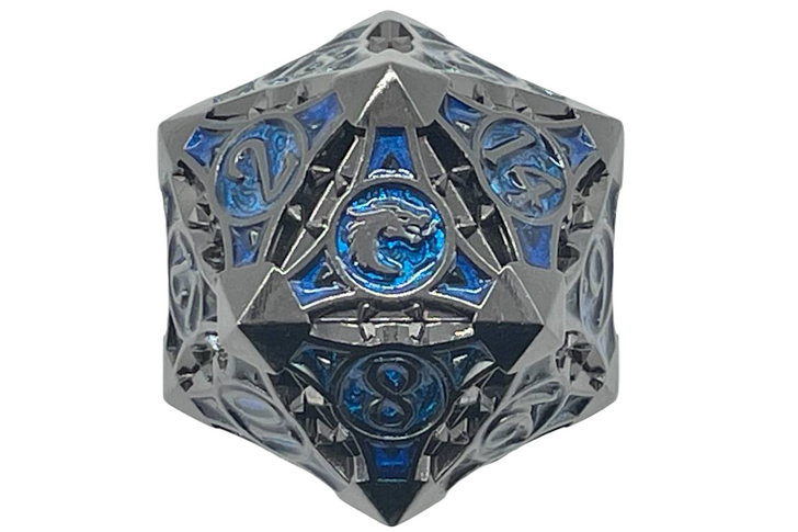 Old School 23mm D20 Metal Die: Gnome Forged - Black Nickel w/ Blue