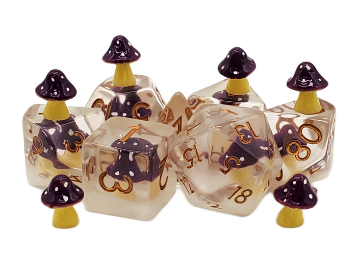 Old School 7 Piece DnD RPG Dice Set: Infused - Mushroom - Purple