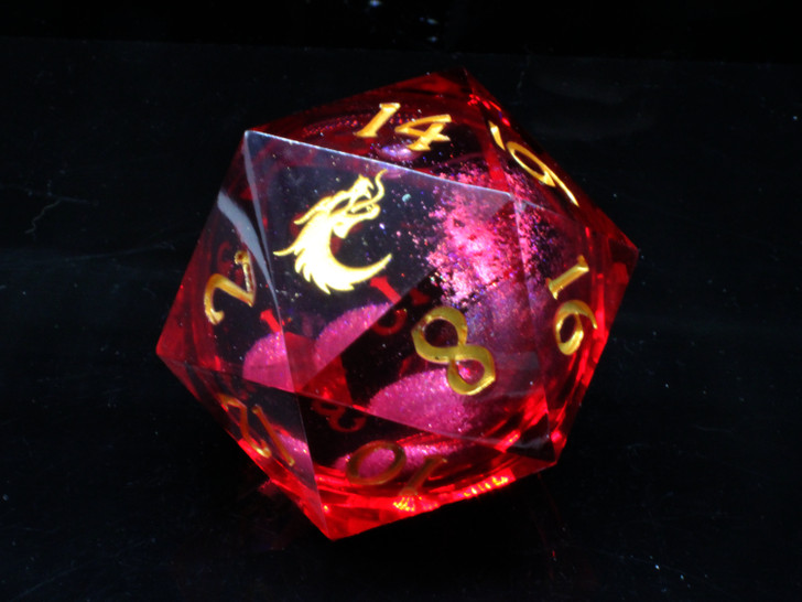 Old School Dice: Sharp Edged 55mm D20 - Liquid Infused - Crimson Fury