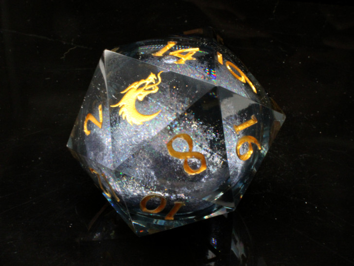 Old School Dice: Sharp Edged 55mm D20 - Liquid Infused - Obsidian Fury