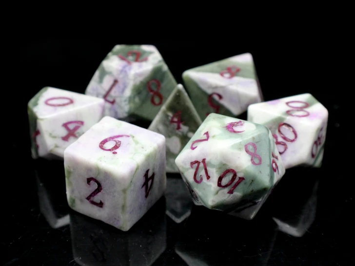 Old School Dice: Gemstone 7-Piece Set - Plum Blossom Stone