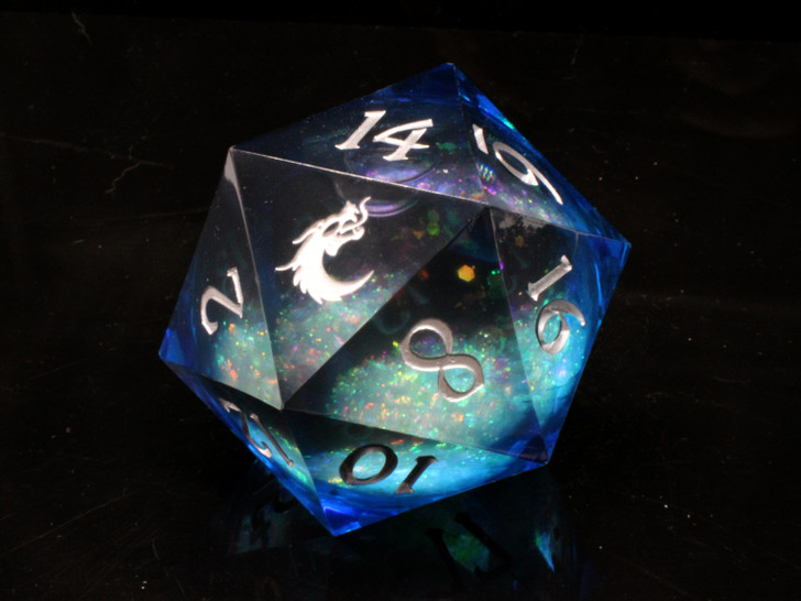 Old School Dice: Sharp Edged 55mm D20 - Liquid Infused - Midnight Fury