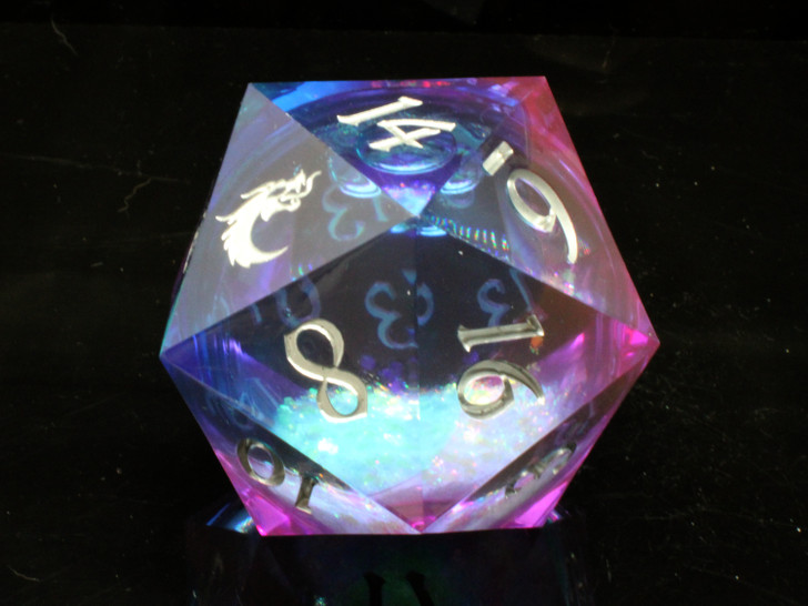 Old School Dice: Sharp Edged 55mm D20 - Liquid Infused - Twilight Fury