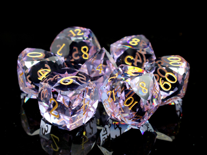 Old School Dice: Gemstone 7-Piece Set - Diamond Cut - Violet Kunzite