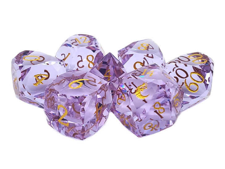 Old School Dice: Gemstone 7-Piece Set - Diamond Cut - Violet Kunzite