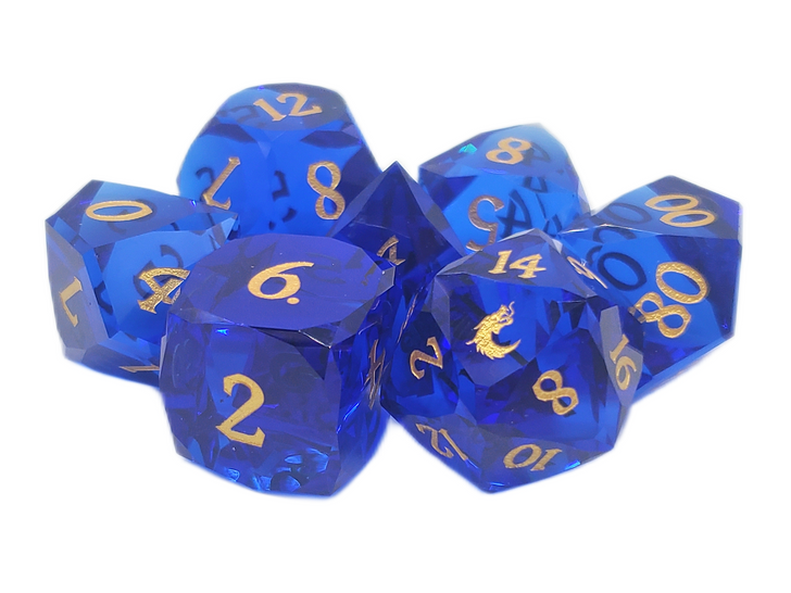 Old School Dice: Gemstone 7-Piece Set - Diamond Cut - Blue Sapphire